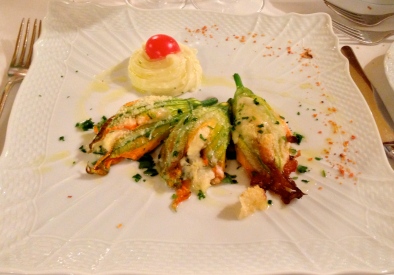 Stuffed courgette flowers in Parma